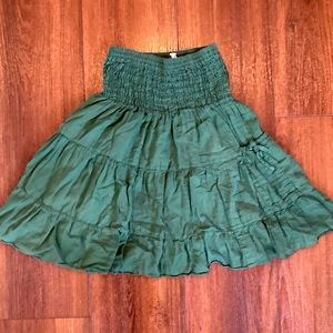 Green tiered pocket mini skirt / natural cotton gauze fiber